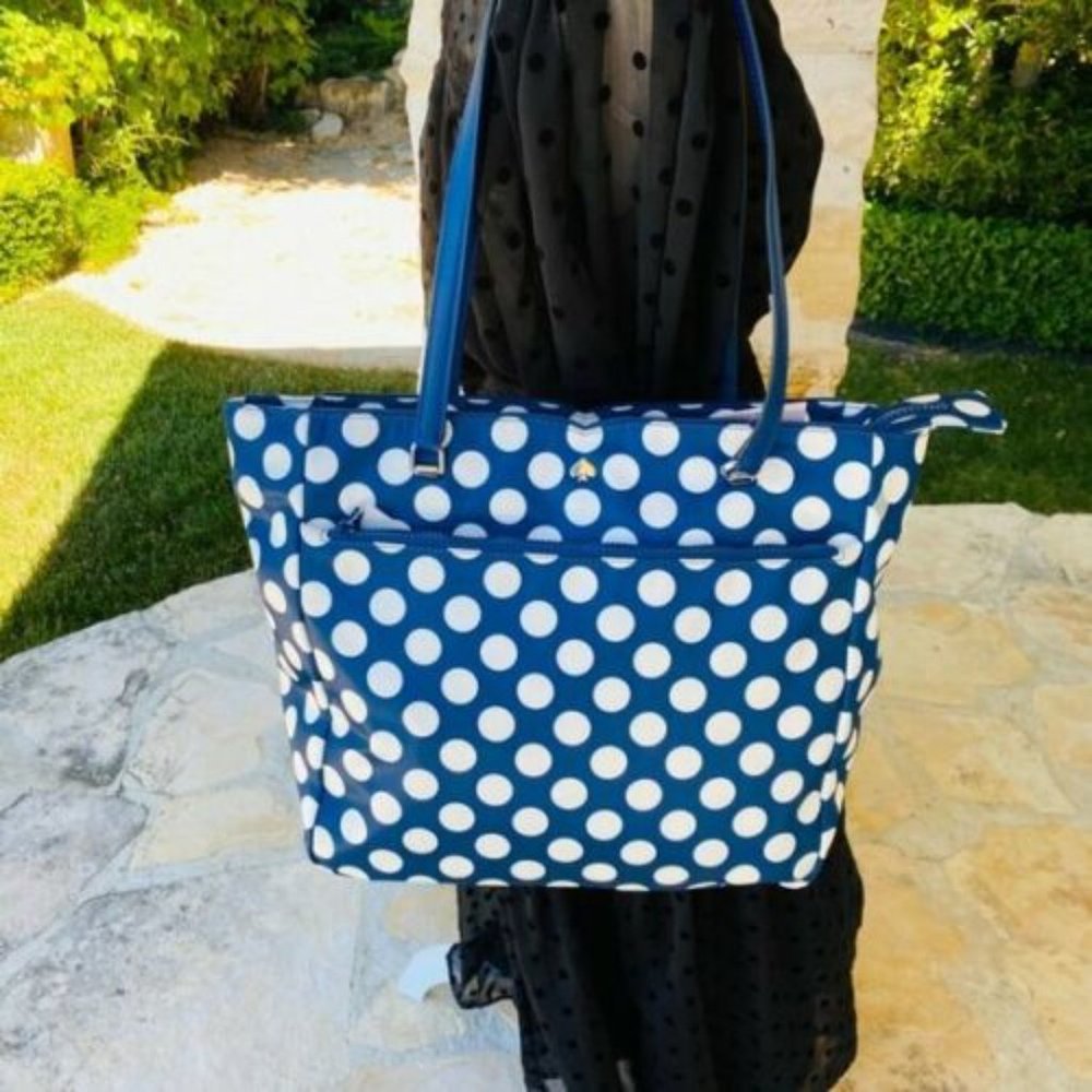 Kate Spade Jae Navy Blue White Dot Large Nylon Tote NWT Holidays laptop school